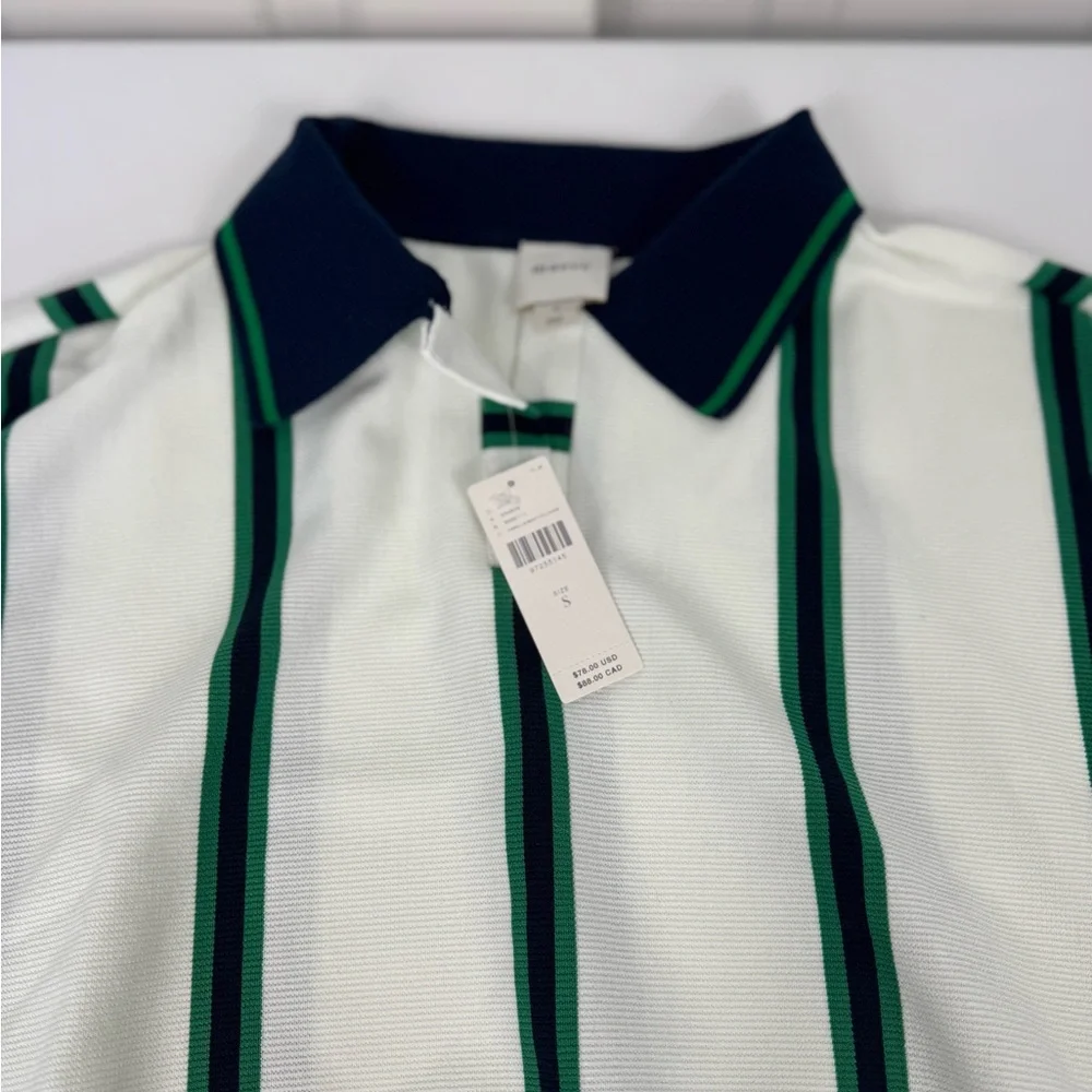 Maeve White, Green, Navy Striped Crop Polo Top‎ Women’s Size Small New With Tags - Picture 4 of 7